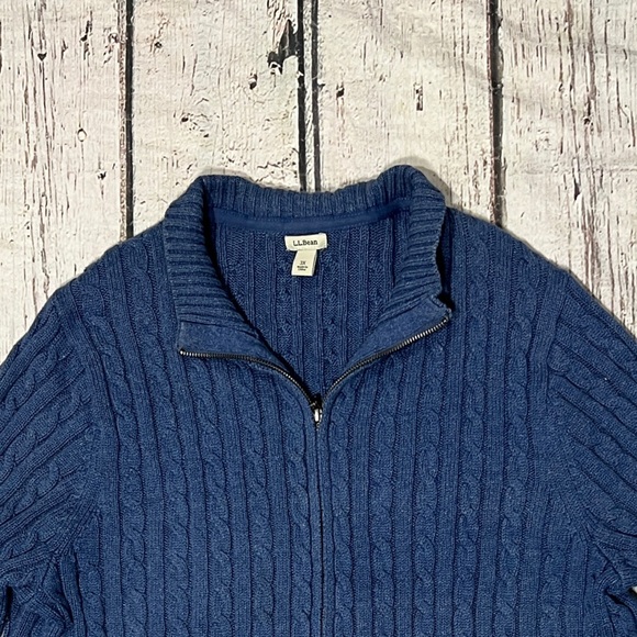 LL Bean Cable Knit Chunky Blue Wool Zip Up Vintage Women's Cozy Sweater - Picture 3 of 4